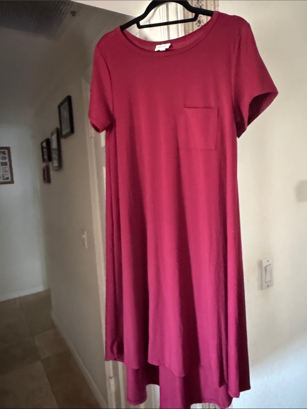 LuLaRoe Carly Burgundy High-Low Pocket T-Shirt Dress